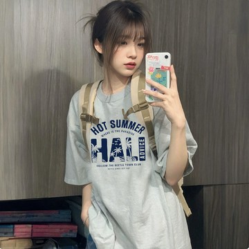 2天出貨  100%純棉  短袖T恤女  女短T  印花T恤 男女情侶裝  寬鬆顯瘦  學生落肩上衣  大尺碼 XH