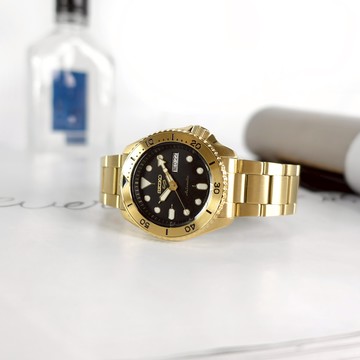 SEIKO 精工 / SRPK18 / 5 Sports 機械錶 星期日期 防水100米 日本製造  黑x鍍金 42mm