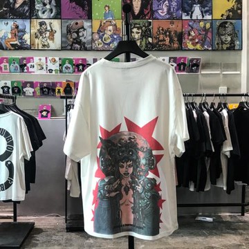 ins超火寺田克也插畫短袖情侶款五分袖重磅t恤落肩男女五角星半袖