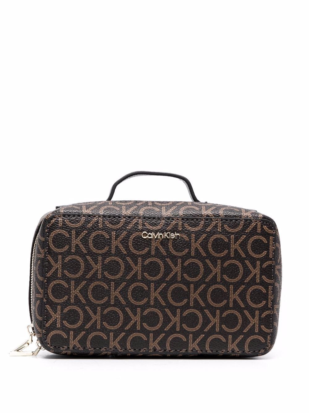 Calvin Klein - monogram zipped makeup bag - women - Polyurethane - One Size - Brown