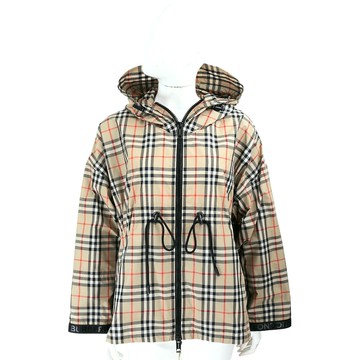 BURBERRY 巴寶莉 Vintage 格紋徽標抽繩卡其色連帽外套(女款)