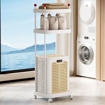 Mr.box  藤編雙層置物洗衣收納籃 兩色可選