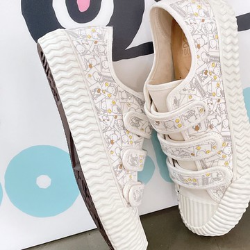 Paidal x Pochacco帕恰狗漫畫滿版印刷魔鬼氈帆布鞋餅乾鞋-小白鞋