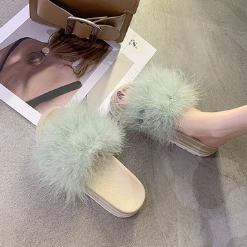 毛毛涼拖鞋女外穿網紅ins潮2021新款夏天百搭厚底增高仙女一字拖