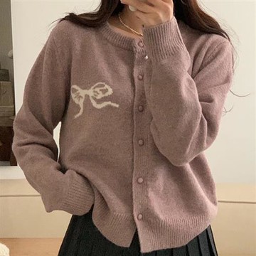 【巴黎精品】現貨+預購 法式針織外套寬鬆上衣針織衫毛衣大碼百搭休閒女裝-蝴蝶結緹花女外套3色a1lg18