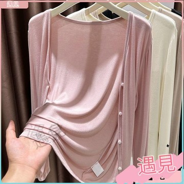 台灣有貨✨100公斤可穿 夏裝上新 大尺碼女裝 莫代爾披肩 防曬衣女 胖mm夏季外搭皮膚衣罩衫V領開衫薄外套