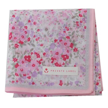 PRIVATE LABEL 繽紛花朵銀蔥邊LOGO圖騰帕領巾(粉紅系)