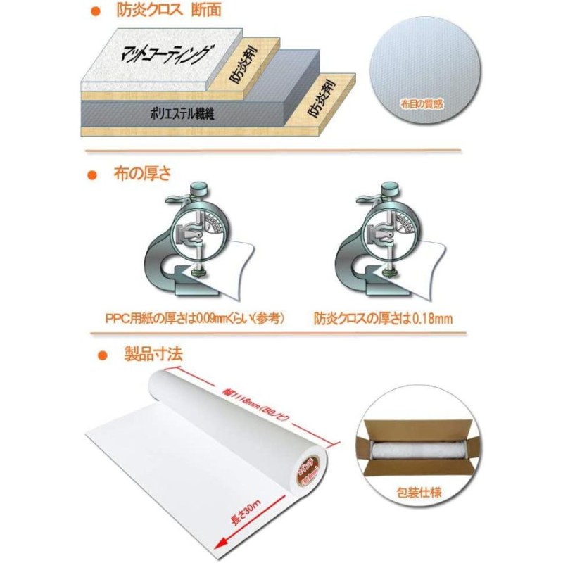 インクジェットロール紙 防炎クロスw 幅1067mm（42インチ）×長さ30m 厚0.18mm 1本入 - 10