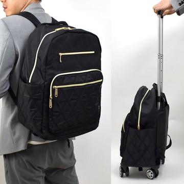 拉桿後背包 黑色大菱格紋兩用行李雙肩包 【NZB87】