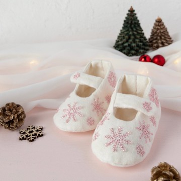雪花刺繡嬰兒鞋米白