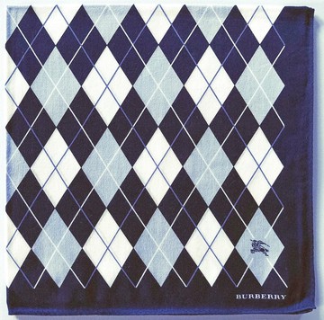 Burberry 古董手帕 藍色菱格紋圖案 20 x 20