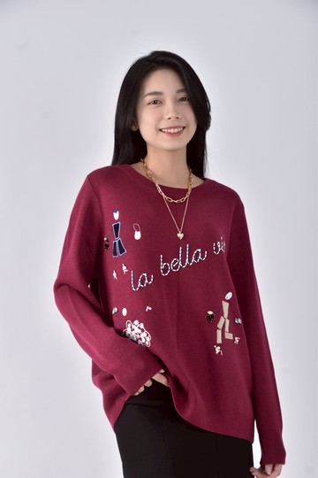 (L) 【金莎私服】joan羊毛刺繡粉色毛衣