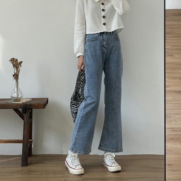 高腰顯瘦直筒牛仔褲女夏季薄款小個子九分喇叭褲設計感微喇褲子潮