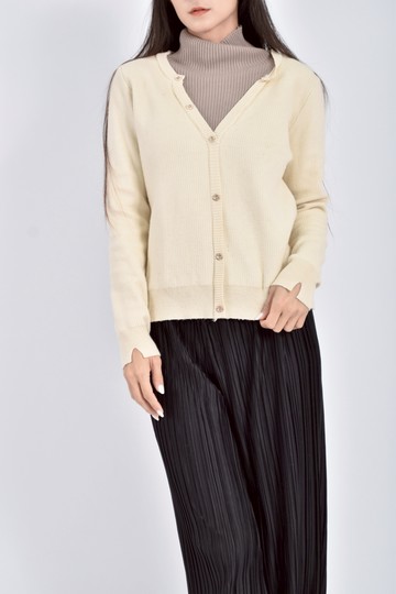 (M) 高領假兩件杏色毛衣