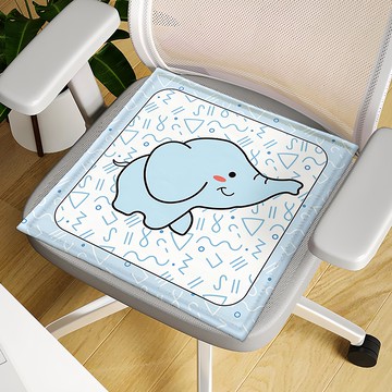 德利生活 冰絲透氣涼坐墊 可愛風 辦公室坐墊  45 x 45cm  大象 淺藍色