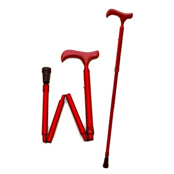 【海夫健康生活館】枴杖屋 青春避震系列 鋁合金 防滑避震 四折疊伸縮手杖 紅色楓木(Y41C16)