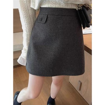 灰色毛呢半身裙秋冬新款胖mm百搭a字包臀裙高腰顯瘦黑色大碼短裙
