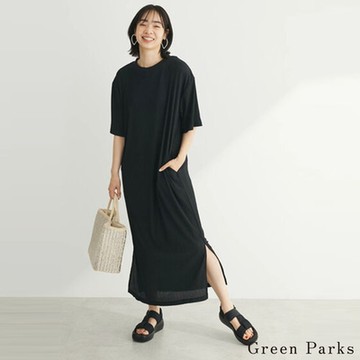 Green Parks  微透下擺側開衩素面連身洋裝