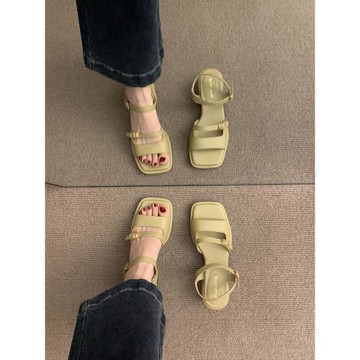 2025年夏季新款高跟露趾涼鞋后空女鞋子氣質配裙子黑色粗跟羅馬鞋