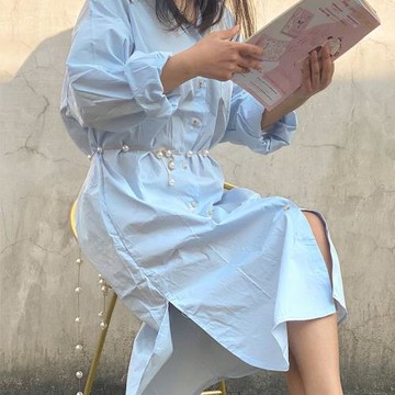 珍珠鏈條腰帶女士高級感裝飾配裙子洋裝腰煉配飾細白色收腰鏈條
