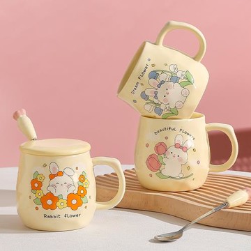 陶瓷杯子帶蓋高顏值馬克杯卡通水杯2023新款女生辦公室咖啡早餐杯