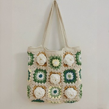 純手工山茶花方格編織包749331