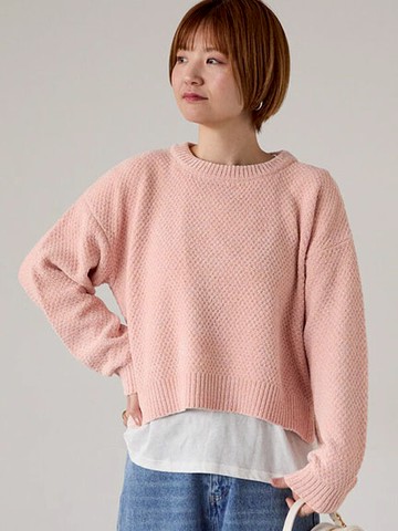 素面/條紋馬海毛短版圓領針織上衣(0F001344510) - Lugnoncure