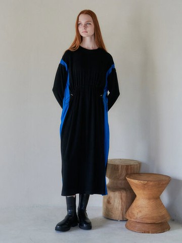 獨特配色抽繩收腰設計洋裝(7B34L0H0100) - YECCA VECCA