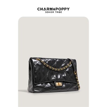 CHARMPOPPY菱格鏈條斜挎流浪包托特包女大容量通勤包單肩腋下包潮