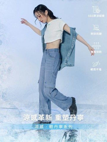 涼感．冰絲輕量復古貓鬚工裝口袋牛仔褲