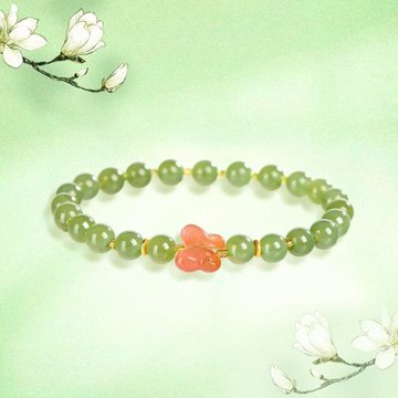 【Paiya 派亞】天然老料和田玉碧玉圓珠蝴蝶手鏈玉石女款古風手串