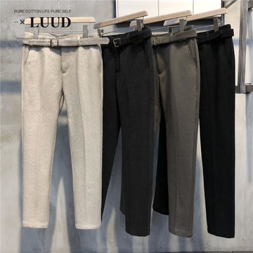 LUUD 秋冬墜感毛呢料小西褲男士韓版百搭磨毛修身9九分休閑褲子潮