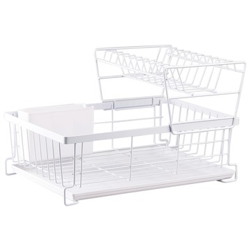 43x28cm碗盤收納瀝水置物架 防水防鏽 靜電噴塗 附瀝水盤和瀝水筒  2層  白色  1個