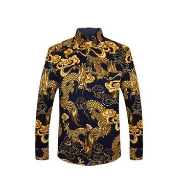 Men's Dragon Fleece Long Sleeve Shirt中老年龍紋加絨長袖襯衫
