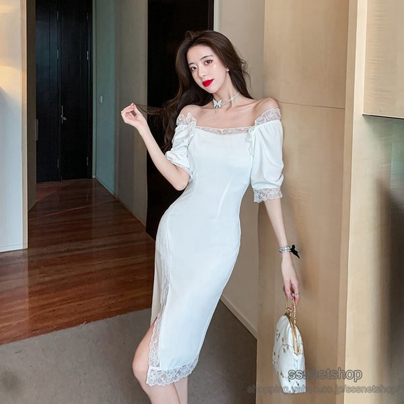 ワンピース レディース レースワンピース オフショルダーワンピース 膝丈ワンピース 半袖ワンピース ドレス タイト デザイン 同窓会 発表会 気質 Sssnetshop 通販 Lineポイント最大get Lineショッピング