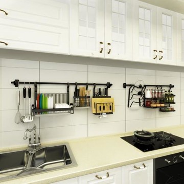 廚房置物架免打孔黑色不銹鋼壁掛式收納架墻壁墻上掛架掛件省空間