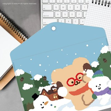 JzFun / 眼鏡小熊 鈕扣資料夾(snow)