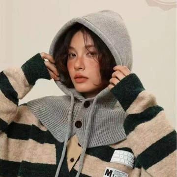 特價💖冬季保暖女帽毛綫帽爆款拉法假帽衫帽圍巾披肩一體針織護耳帽 冬季針織保暖帽子 加絨加厚圍脖一體帽子 6GY6