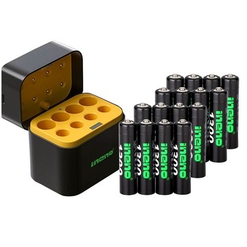 iNeno 1.5V鋰電池 1300mWh 4號16入 搭配AI隨身收納盒充電器(3號4號各4槽)