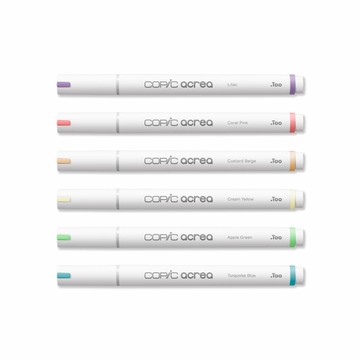 COPIC acrea 水性彩顏筆(淡雅色)-淡紫色/珊瑚粉紅/鮮奶油米色/淡奶油黃/蘋果綠/藍綠色