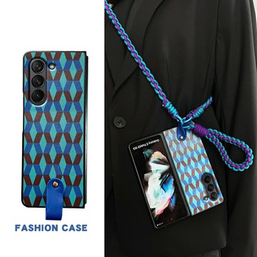 免運~適用於三星Zfold5手機殼折疊皮紋殼翻蓋復古撞色簡約個性斜挎掛繩galaxy zfold4zfold6w