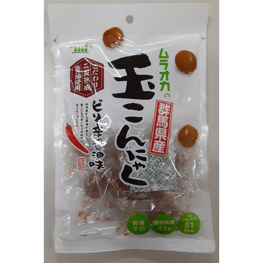 LINEショッピング　ピリ辛醤油味　70g×10袋　村岡食品　玉こんにゃく