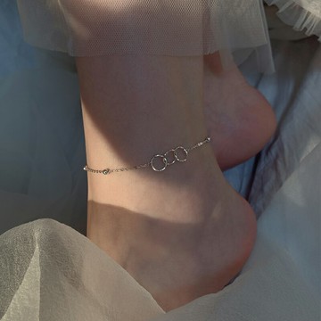 晶貴坊s925純銀幾何圓圈腳鏈女簡約輕奢小眾設計感夏季2022年新款