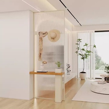 現代輕奢藝術奶油風長虹玻璃隔斷碳素鋼玄關架不銹鋼簡約遮擋屏風 h7221