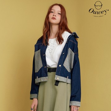 OUWEY歐薇 反向牛仔口袋拼接設計外套(深藍色；S-L)3233168412
