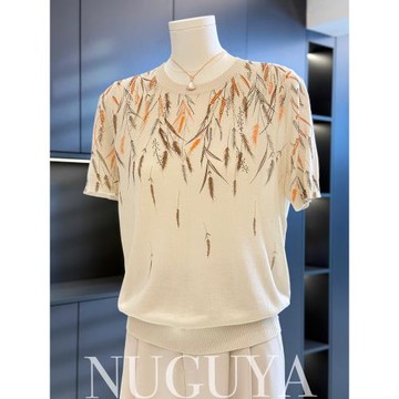 時尚洋氣媽媽裝針織衫女短袖夏裝新款上衣氣質小衫百搭中老年T恤