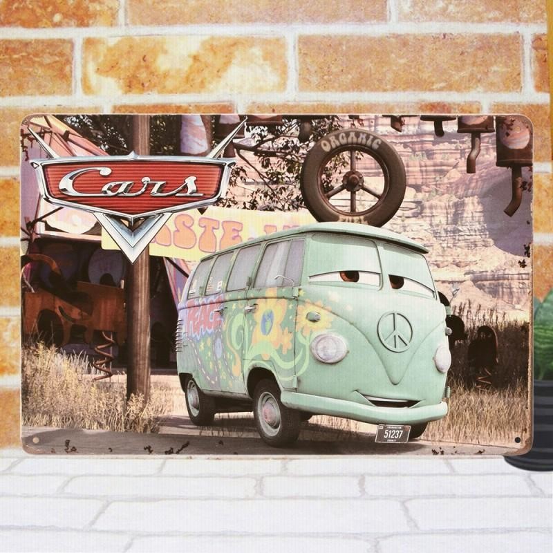 木製看板】ガレージ自動車☆ポスターDIY絵ビンテージ車改造