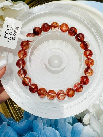 精品高冰體橙紅鳩羽膠花8mm17.77g開運招財辟邪擋煞好運氣