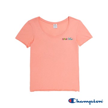 Champion 官方直營-純棉U領LOGO印花短袖TEE-女(粉紅色)
