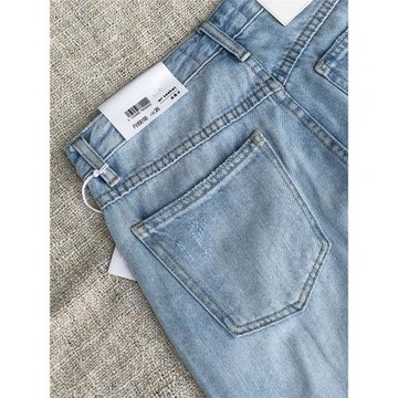 花匣子FLOWER早秋新款56190復古女士淺藍拖地闊腿水洗直筒牛仔褲